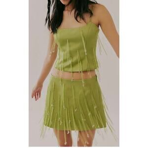 Anthro. DELFI Green Draped Beaded Detail Bijou and Joya Skirt Set Sz Medium